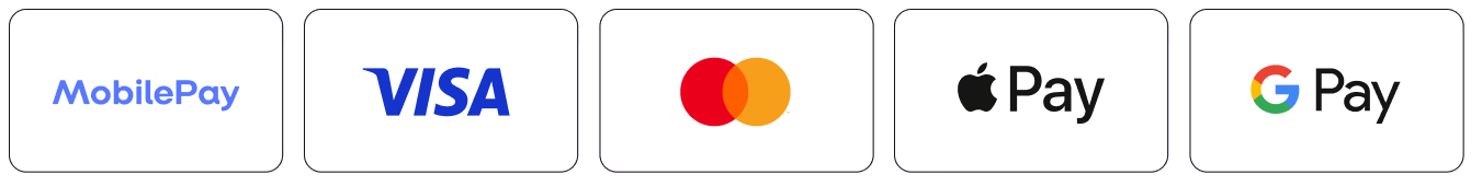 Secure checkout options on Ædel including MobilePay, Visa, Mastercard, Apple Pay, and Google Pay for fast and trusted CBD oil purchases in Denmark.