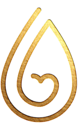 Aedel CBD Olie logo i guld – minimalistisk dråbedesign, symbol på naturlig dansk kvalitet og ren hampolie.