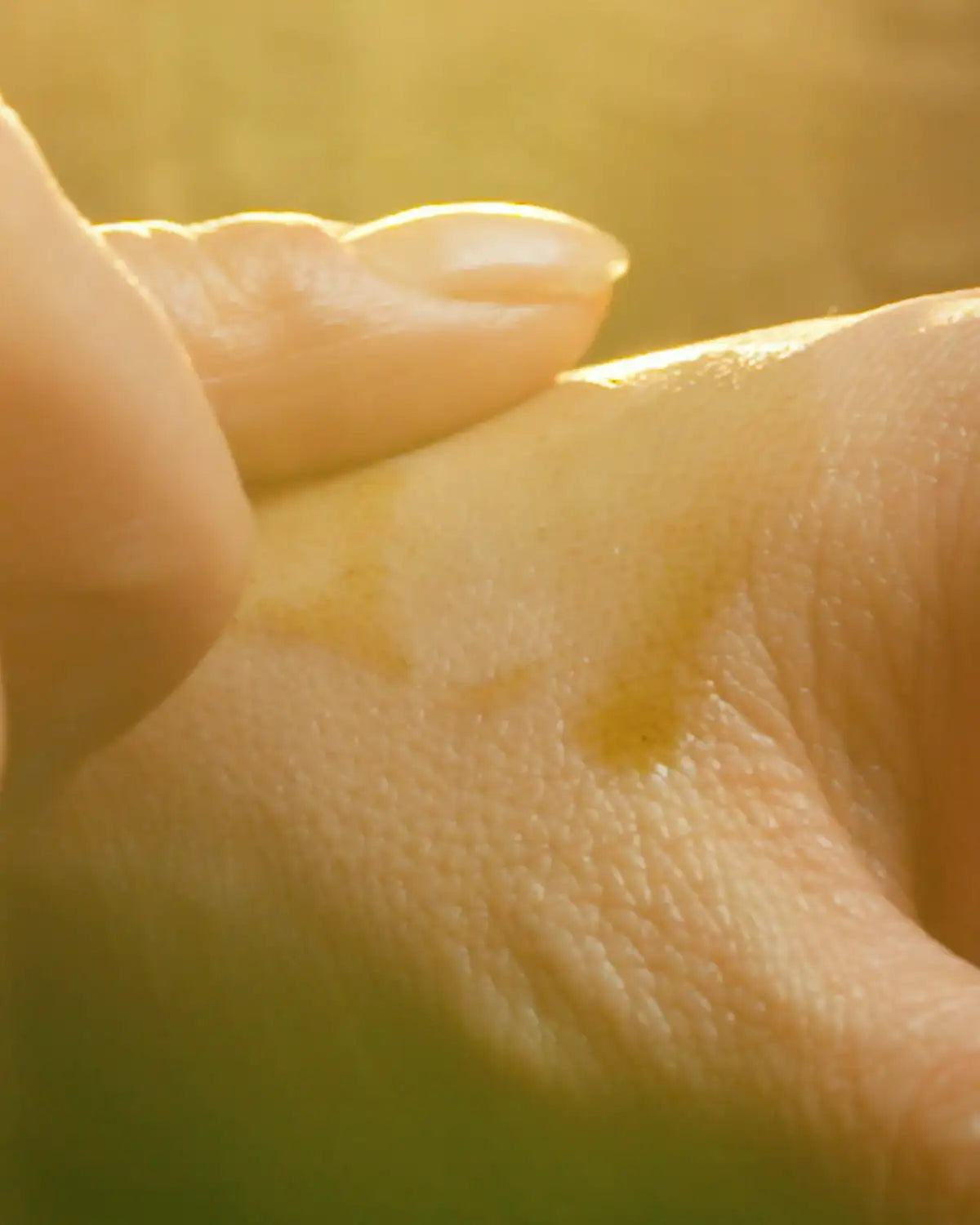 Nærbillede af Aedel CBD-olie påført huden – viser tekstur og naturlig absorption.