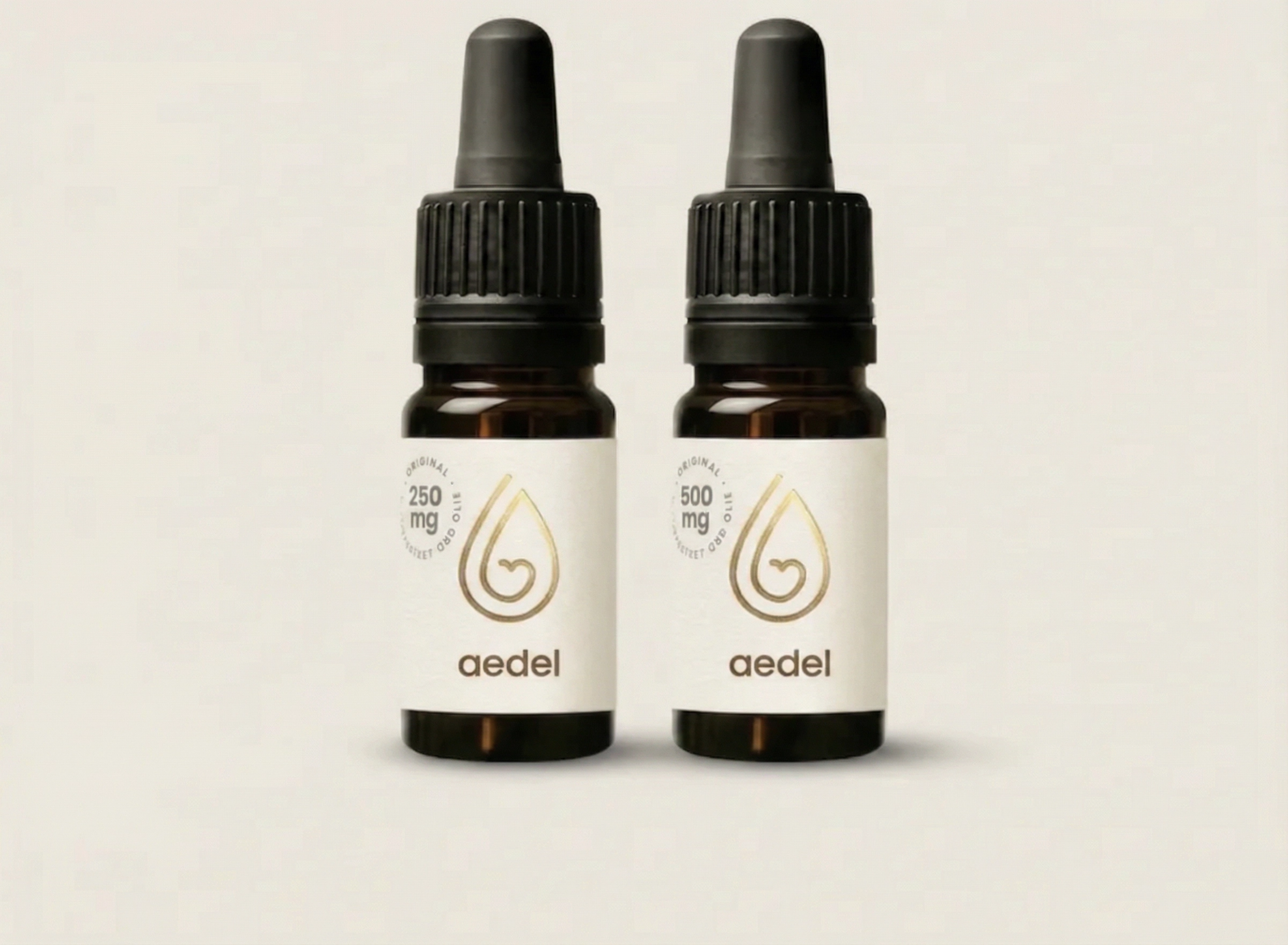 aedel Duo Pakke — 250mg og 500mg fuldspektrum CBD olie side om side, solventfri is-ekstraktion